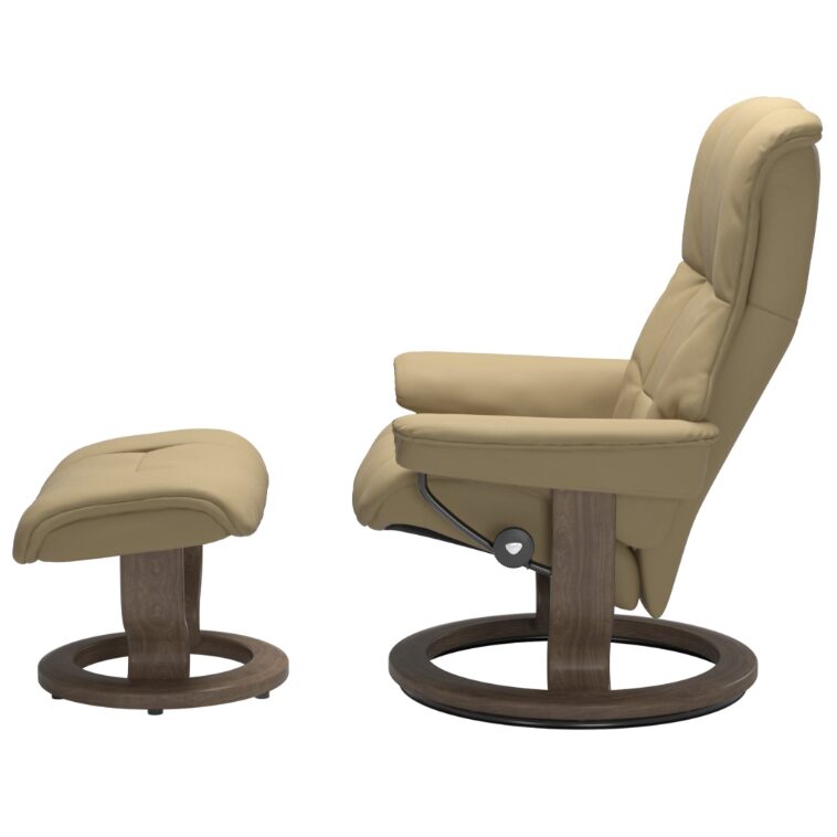 Stressless Mayfair Recliner Classic Base Walnut with Paloma leather Light Tan Sand