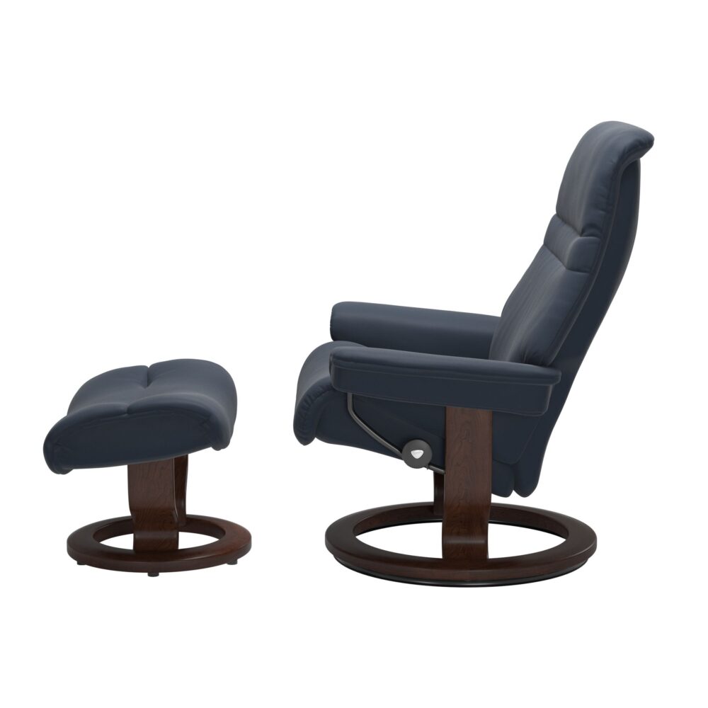 Stressless Sunrise Recliner Classic Base Brown with Paloma leather Dark Blue