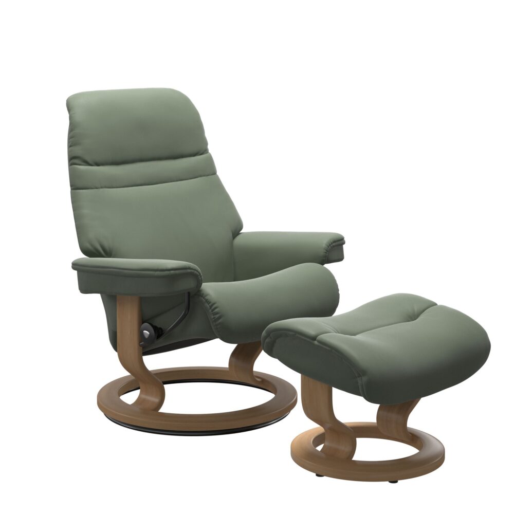 Stressless Sunrise Recliner Classic Base oak thyme green leather