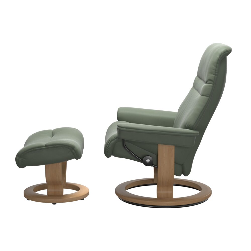Stressless Sunrise Recliner Classic Base oak thyme green leather