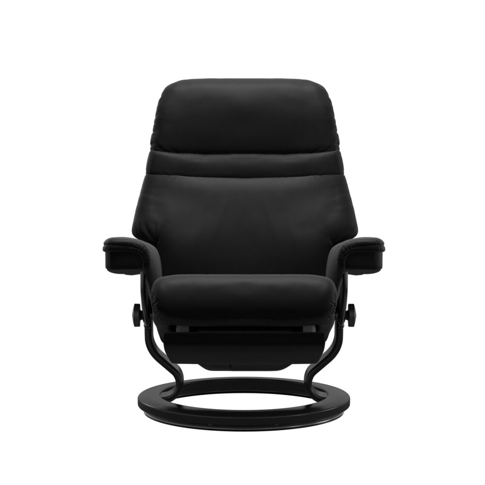 Stressless Sunrise Recliner Power Motorised Leg and Back Black Stain Wood Black Leather