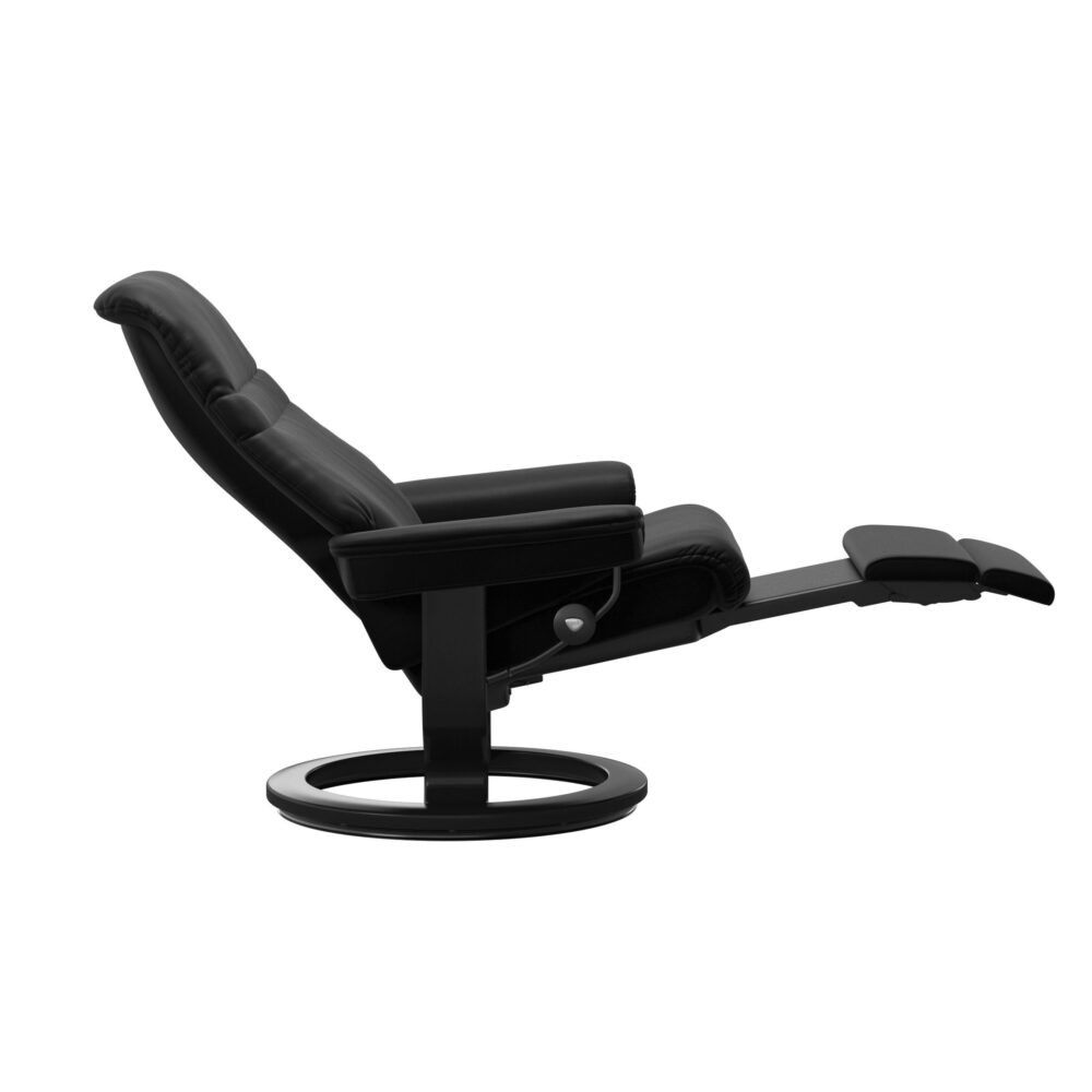 Stressless Sunrise Recliner Power Motorised Leg and Back Black Stain Wood Black Leather