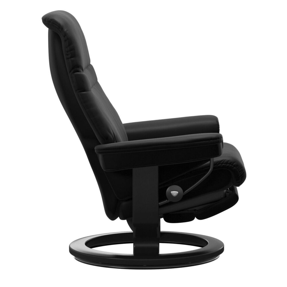 Stressless Sunrise Recliner Power Motorised Leg and Back Black Stain Wood Black Leather