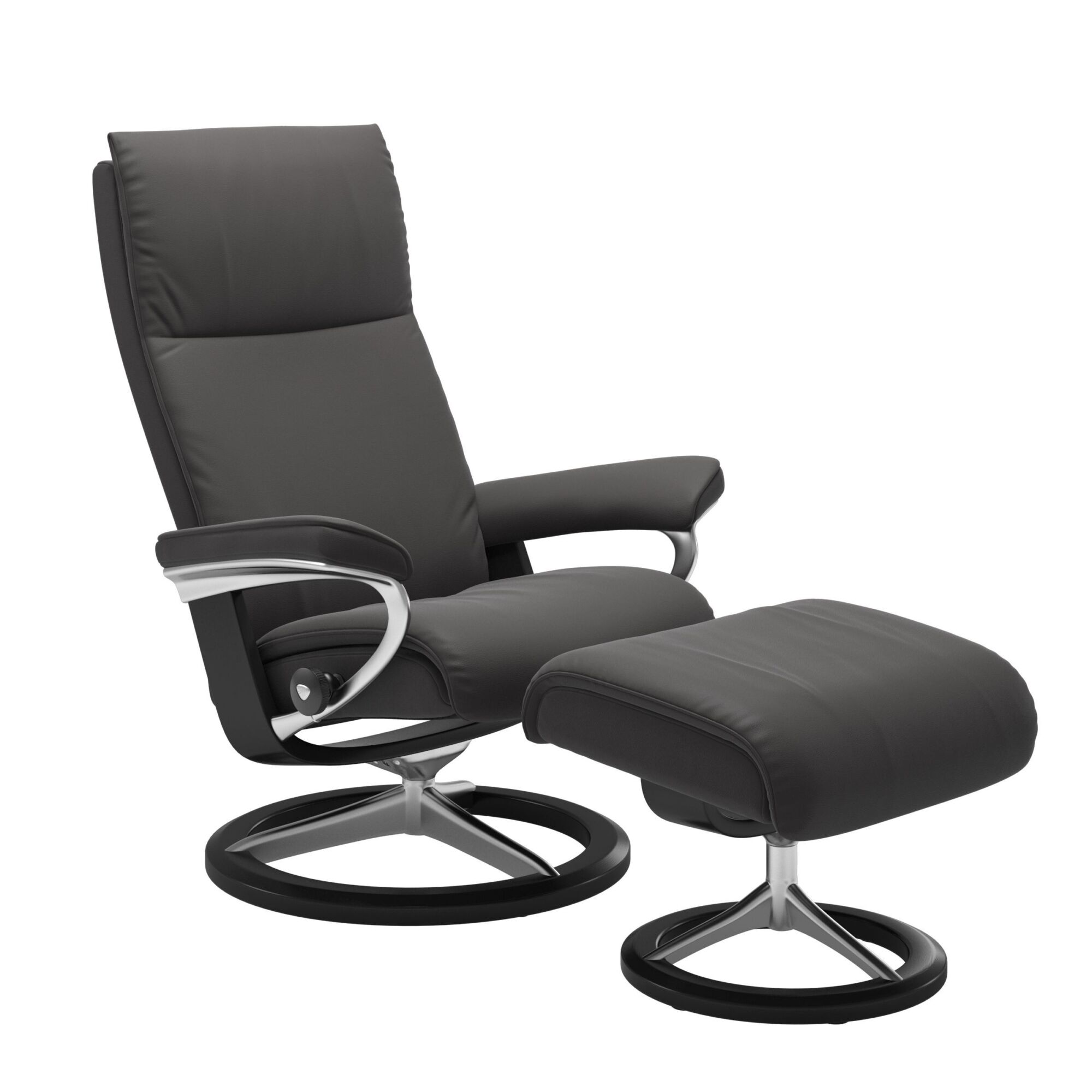 Stressless Aura Signature Base Paloma Leather Dark Black Rock Aluminium Metal Black Wood