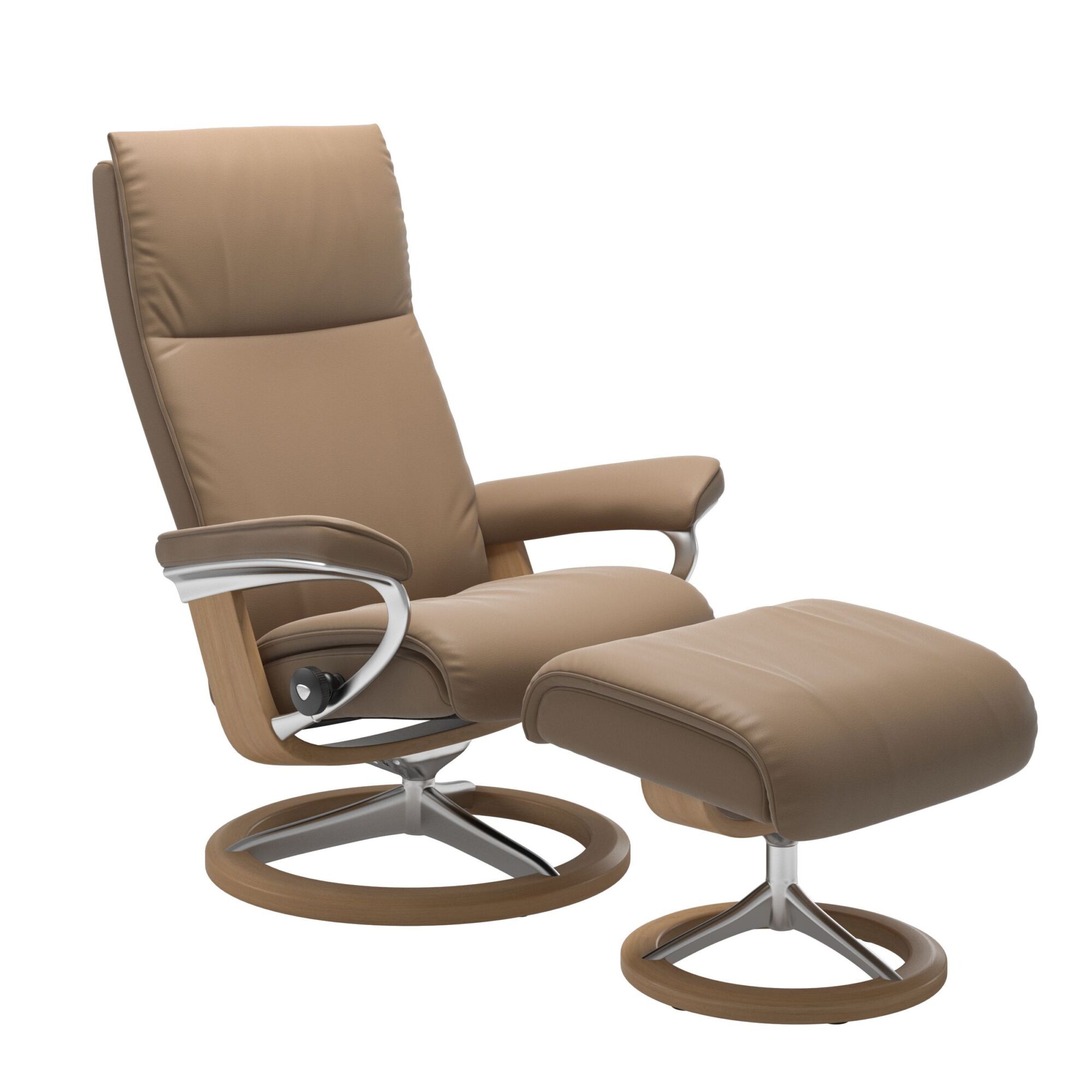 Stressless Aura Signature Base Paloma Leather Tan Light Almond Aluminium Metal Oak Wood