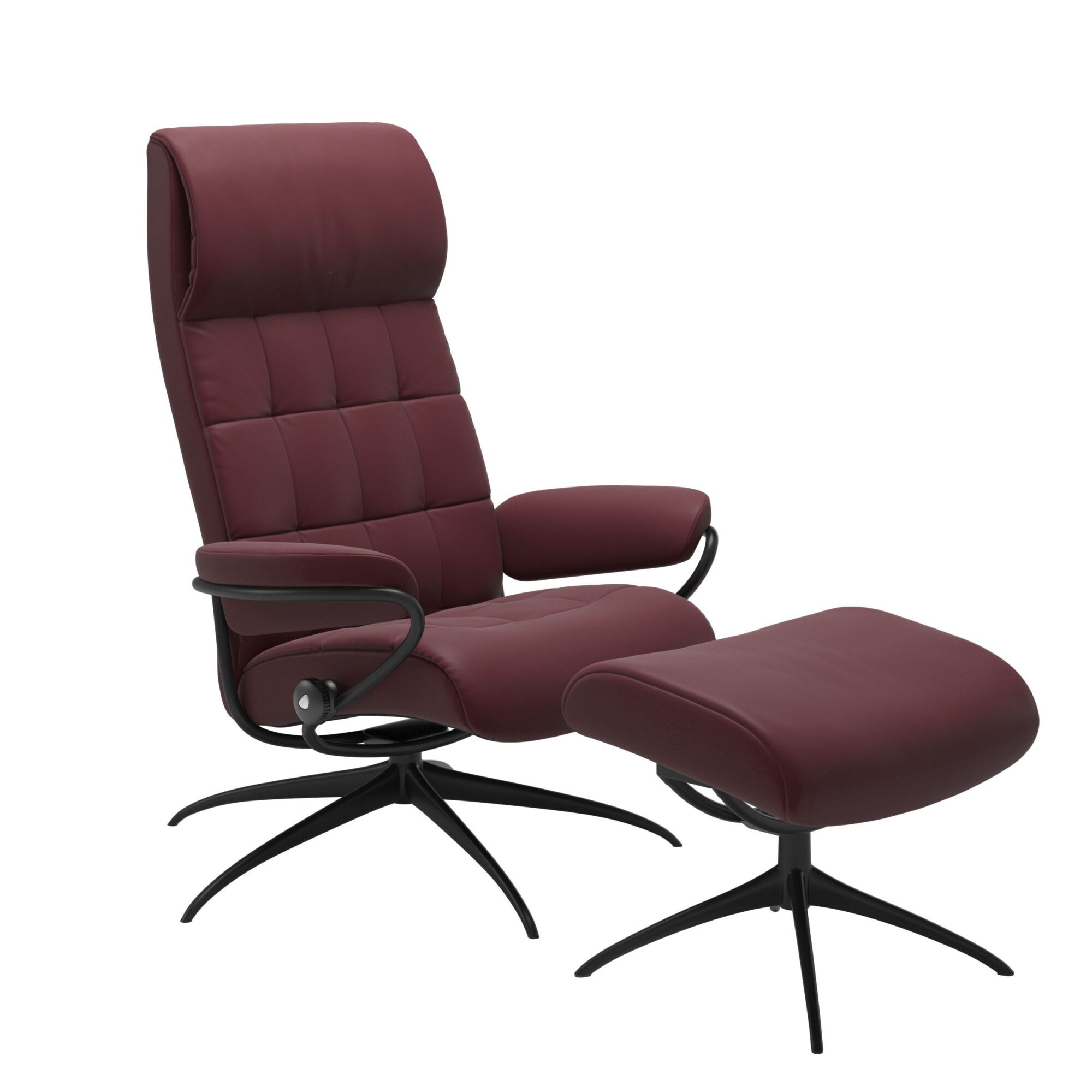 Stressless London Recliner with Star Base Paloma Bordeaux Purple Leather Matte Black Metal