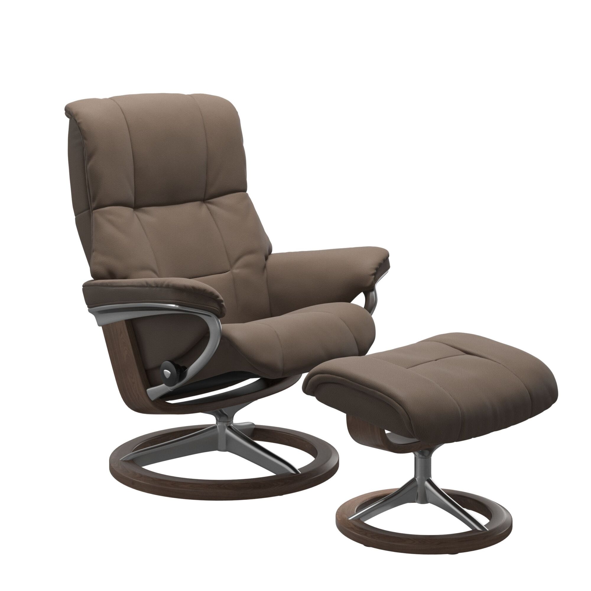 Stressless Mayfair Signature Base Recliner with Paloma Dark Mushroom Leather Polished Aluminium Metal Brown Walnut Wood