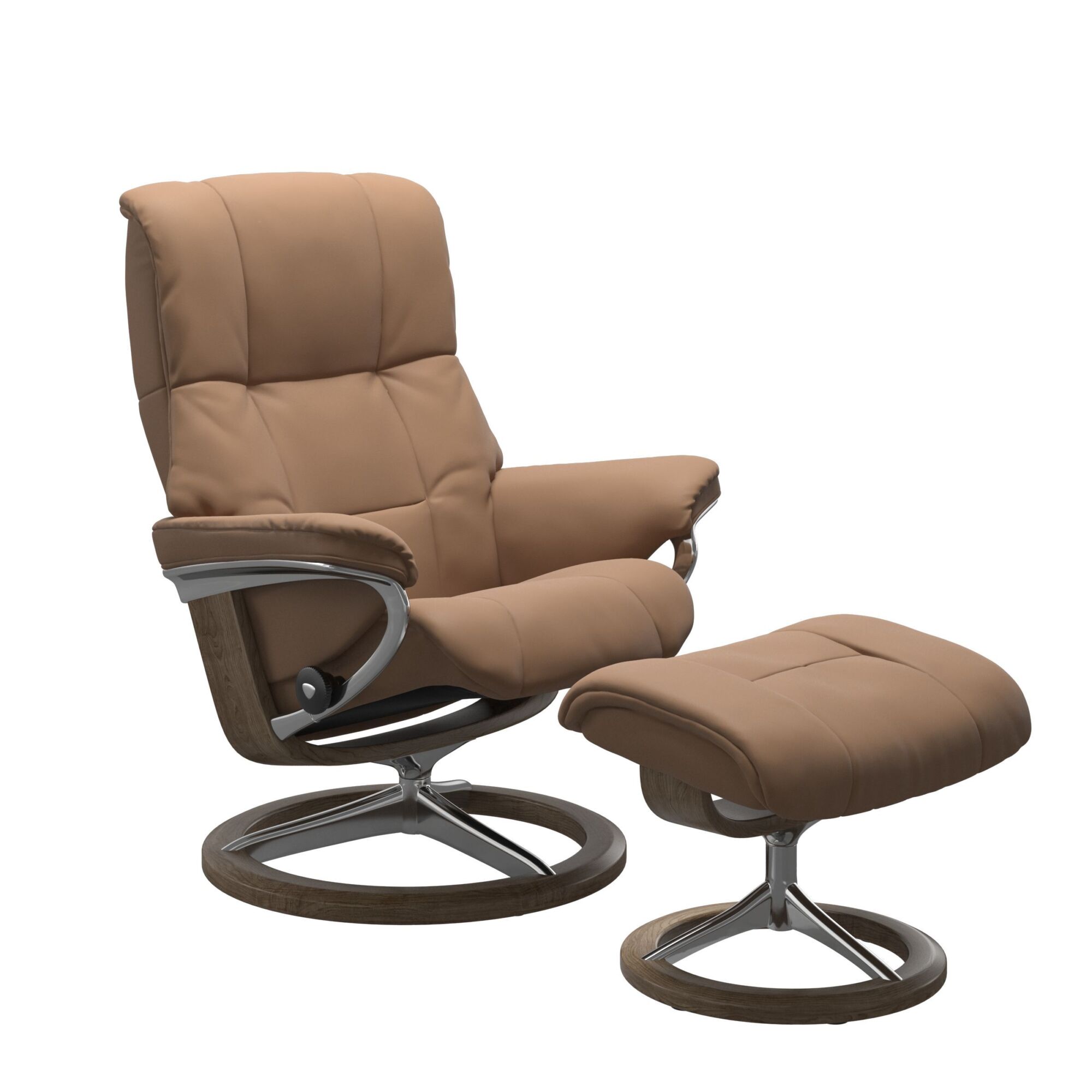 Stressless Mayfair Signature Base Recliner with Paloma Brown Funghi Leather Polished Aluminium Metal Brown Smoked Oak Wood