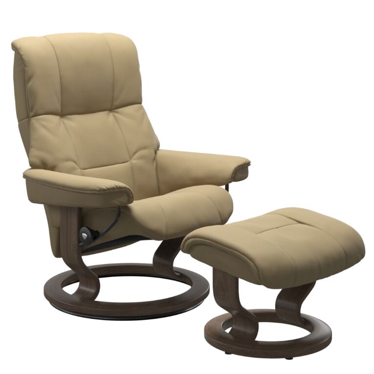 Stressless Mayfair Recliner Classic Base Walnut with Paloma leather Light Tan Sand