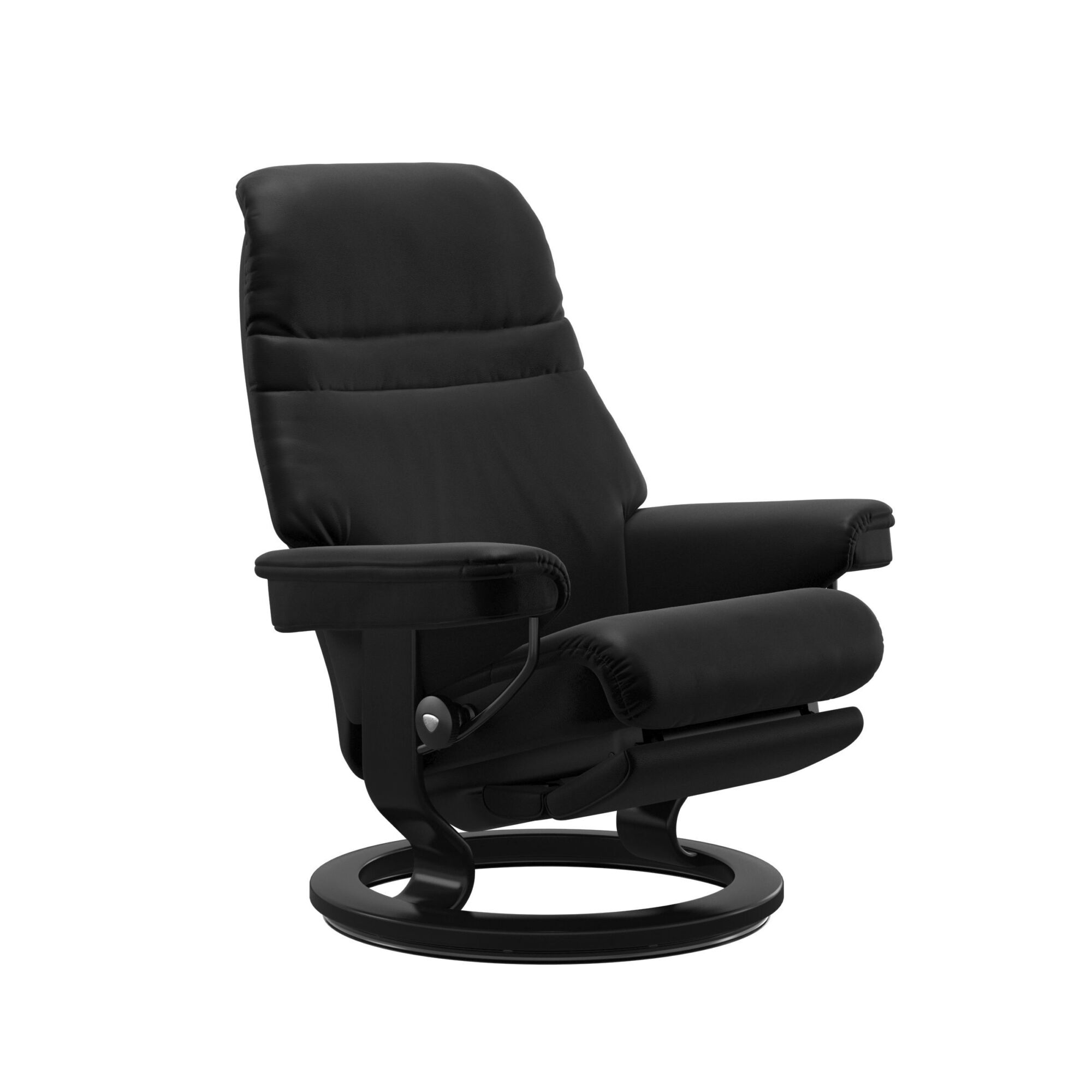 Stressless Sunrise Recliner Power Motorised Leg and Back Black Stain Wood Black Leather