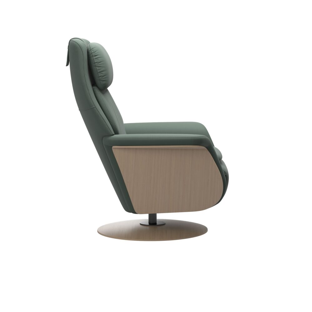 Stressless Sam Power Recliner with Heating and Massage in Paloma Dark Green and with Oak side and base
