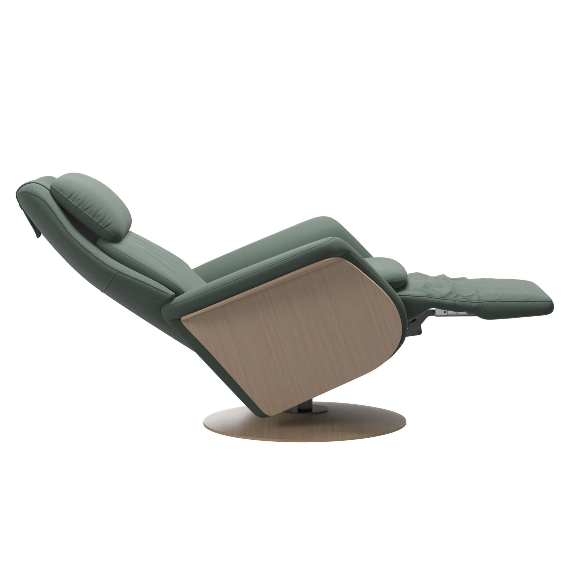 Stressless Sam Power Recliner with Heating and Massage in Paloma Dark Green and with Oak side and base