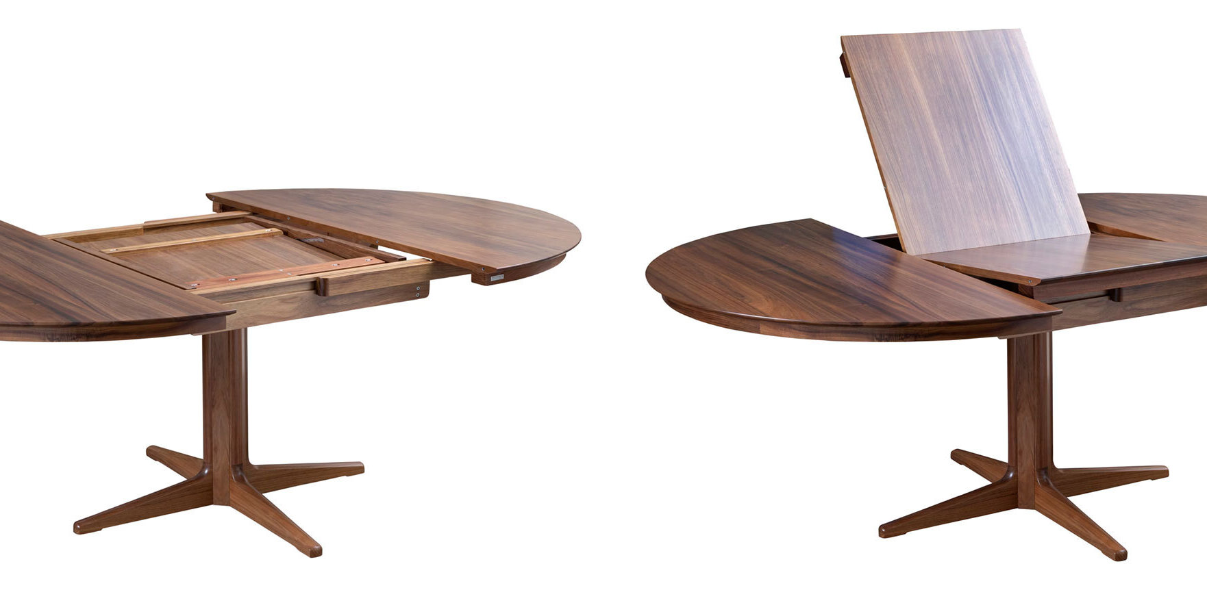 Dan round extendable dining table - extension table mechanism