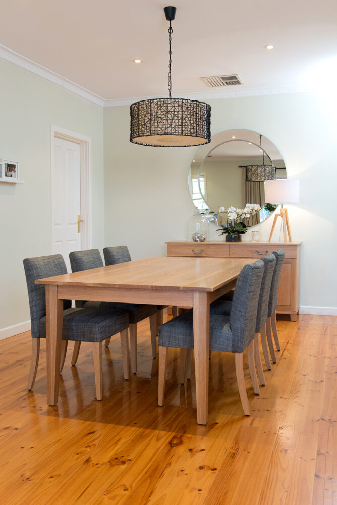 Beltana dining table and chairs adelaide pictured in American Oak