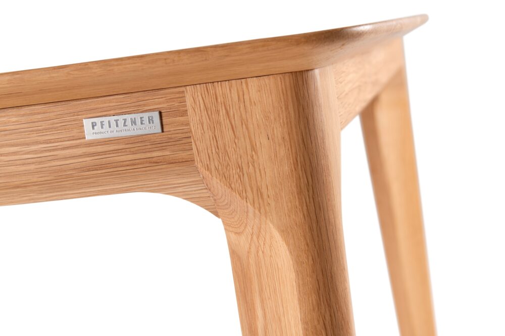 Dan Table American Oak detail pfitzner logo