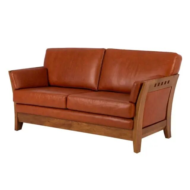 Chess Timber 2 seater leather lounge adelaide - front angle
